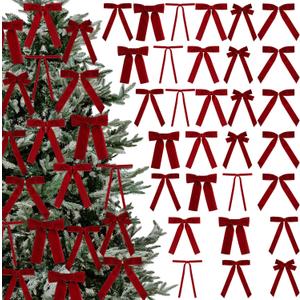 30 Pcs Christmas Velvet Ribbon Bows 6.7 Inches Vintage Xmas Tree Bow Decorations for Gifts Christmas Tree Wreath Home Door Cabinets Furniture Kitchen Party Decor(Burgundy)