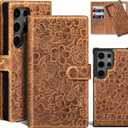 Genuine Leather Magnetic Detachable Wallet Case for Samsung Galaxy S23 Ultra - 2-in-1 Flip Folio Cover with Card Slots & RFID Blocking | Shockproof Protection (Brown)
