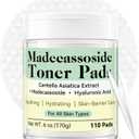 Madecassoside Toner Pads, Facial Exfoliating Pads, Redness Reducing Skin Care, Hydrating Pore Care, Toner Pads for Acne Prone, Oily, Clogged Skin, Non Comedogenic, Ideal for All Skin, 110 Pads