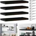 HJW Pegboard Shelf Black, 4 Pack Wooden Pegboard Shelves with Metal Pegboard Shelf Brackets Pegboard Hooks, for Craft Room, Home, Kitchen, Garage