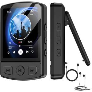 MP3 Player with Clip 64GB Mini MP3 Player with Bluetooth 5.2,Portable MP3 Music Player with Earphones,HiFiSpeaker,FM Radio,Voice Recorder,EBook for Outdoor, Home, Sporting, Black