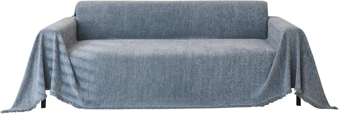 VClife Jeans Blue Couch Cover for 3 Cushion Couch Sofa Thick Chenille Sofa Covers for L Shape Sofa Durable Anti-Slip Sectional Sofa Cover with Tassel Pet-Friendly Sofa Slipcover for Dog Cat 71"X134" (2# Blue Herringbone)