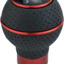 Lunsom 5 Speed Round Shift Knobs, Leather Car Gear Shifter Knob Handle Lever Head Ball Shifting Lever Head Fit for Most Manual Transmission (Black&Red)