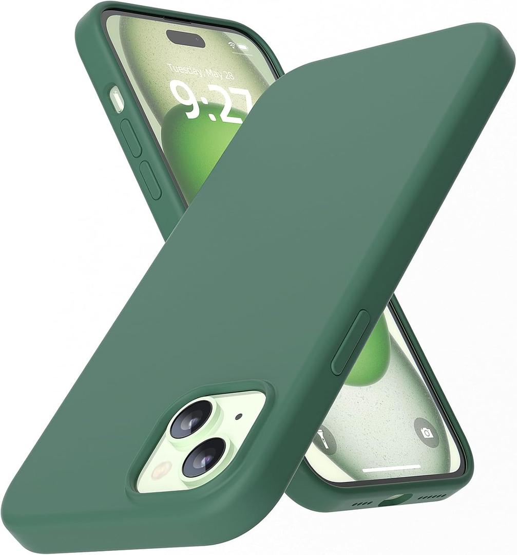 AZF for iPhone 15 Plus Case/for iPhone 14 Plus Case, Soft Silicone Shockproof Case with Soft Scratch-Resistant Microfiber Lining, 6.7 Inch (Pine Green)
