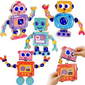 Robot Toys for Kids 3-5,Montessori Wooden Learning Toy with Take Apart Features Robots,STEM Educational Play Fine Motor Games for Toddler Boys Girls