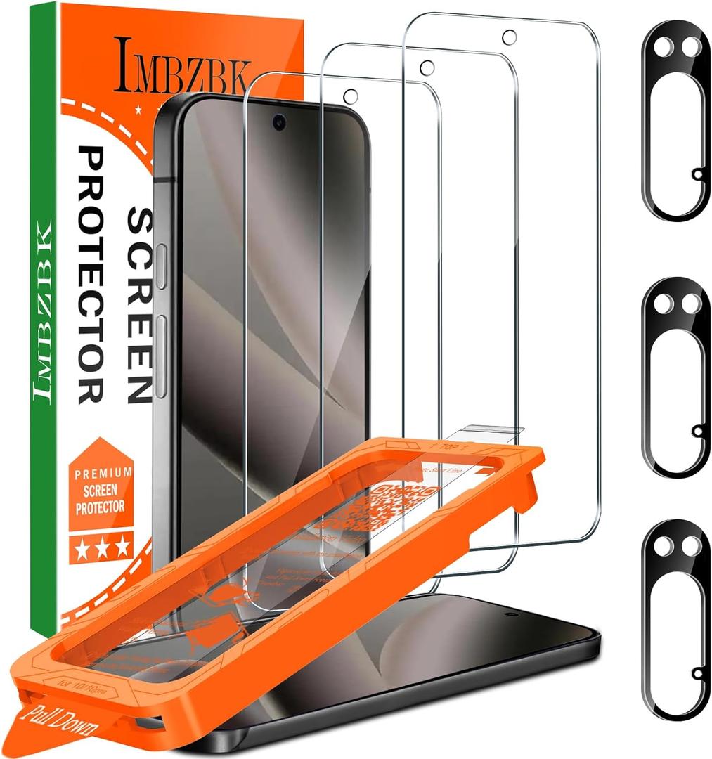 IMBZBK [Auto-Dust Removal] 3 Pack Screen Protector for Google Pixel 10 Pro [Phone Case Friendly], 3 Tempered Glass Camera Lens Protector Accessories, Military Grade Shatterproof