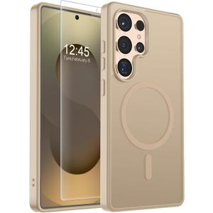 SUPFINE Magnetic for Samsung Galaxy S25 Ultra Case with Screen Protector, (Compatible with MagSafe) (Military Grade Drop Protection) Slim Translucent Shockproof Phone Case,Pink Gold