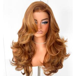 MITIMES Honey Blonde Voluminous Feather Layered Hair Flip Out Preplucked Pre Plucked Pre Cut Ready-to-Go Glueless 13x6 HD Synthetic Lace Front Wig Honey Blonde Wig