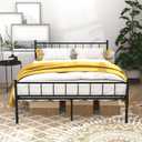 Queen Metal Platform Bed Frame, Victorian Vintage Style, Wrought Iron Headboard, Steel Slats, No Box Spring Needed (Black, Full)
