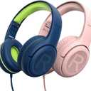 Kids Headphones Wired Toddler Headphones with Microphone, Over-Ear Headphones, 85/94dB Volume-Limiting, 3.5mm Jack, Foldable On-Ear Design (Bluegreen+Pink, Pack of 2)