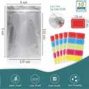 50 Pack 8.6 Mil 6''x9'' Mylar Bags for Long-term Food Storage with 50 Labels, Resealable Smell Proof Heat Sealable Bags for edible packaging, Strong Sealing Stand-up Foil Pouch Bag for Tea Dry Food