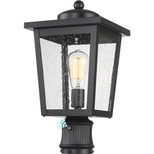 Dusk to Dawn Outdoor Post Lights, Seeded Glass Lamp Post Light Fixture Black Finish, Waterproof and Anti-Rust Aluminum Pillar Outside Lighting for Walkway, Driveway, Patio, Porch
