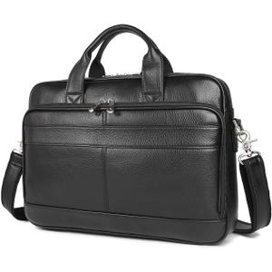 Augus Leather Messenger Bag for Men Vintage Travel Backpack 17 inch laptop Briefcase Shoulder Bags (Black1)