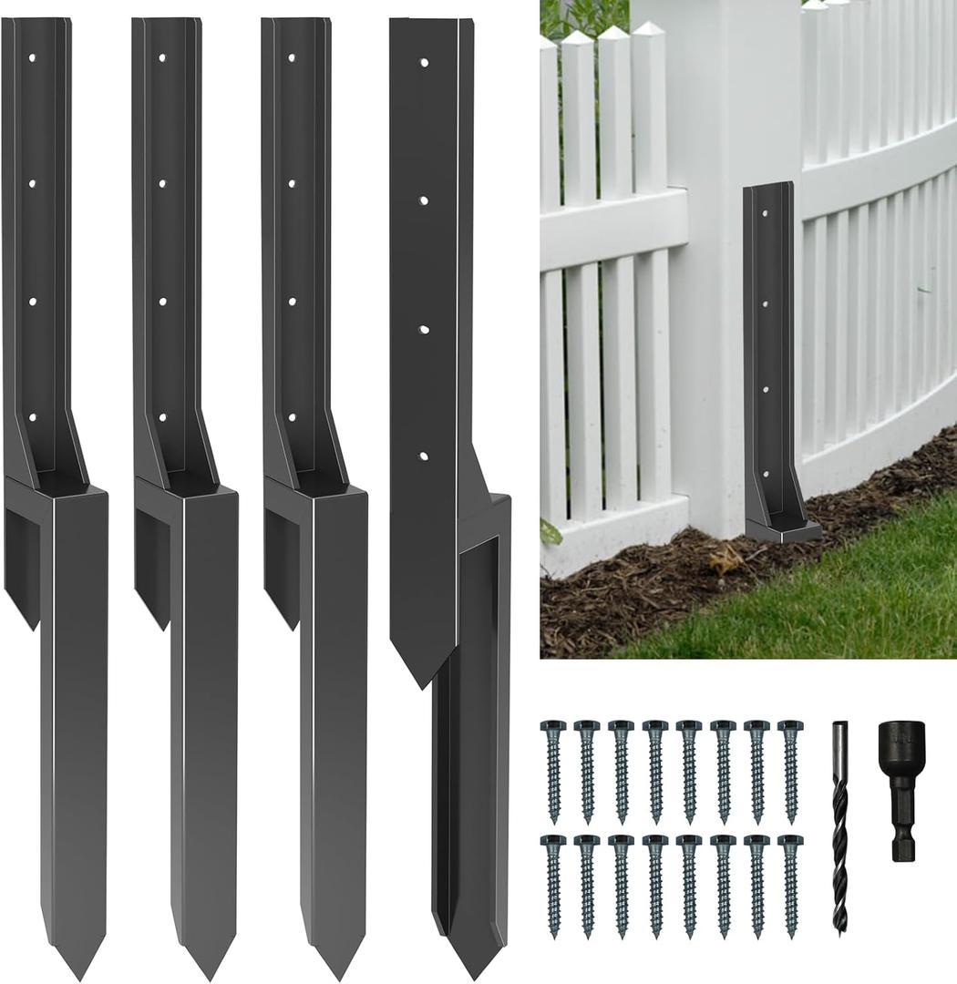 Thicker Fence Post Repair Kit-Heavy Duty Metal Steel Fence Repair Stake-Anchor Ground Spike-Support Bracket Mender-Repair or Strengthen Tilted Broken Wood-Powder-Coated Post Ups Stabilizer-Post Brace (4PC-33.6"H)