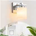 1 Light Modern Bathroom Light Fixtures Over Mirror, Chrome Vanity Lights for Bathroom Wall Sconces with Milky White Glass Shades, E26 Socket