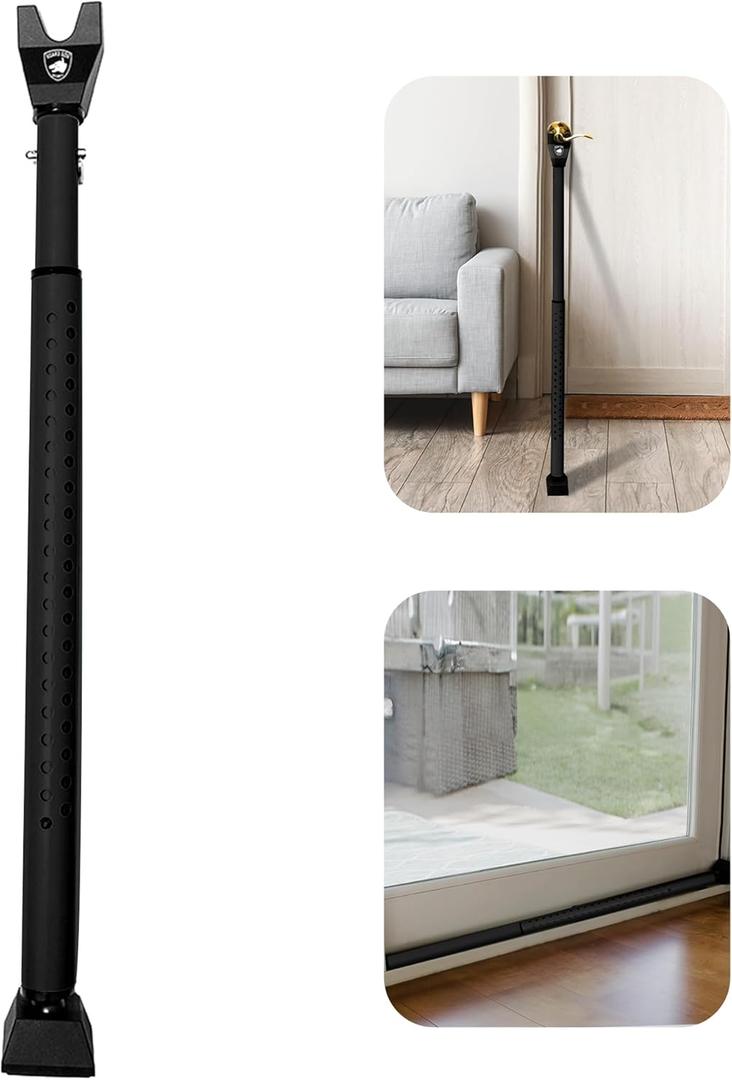 Sliding Door Security Bar, Door Jammer 2-in-1 Adjustable, Door Stoppers Security  40 Different Adjustments, by Guard Dog Security (Black)