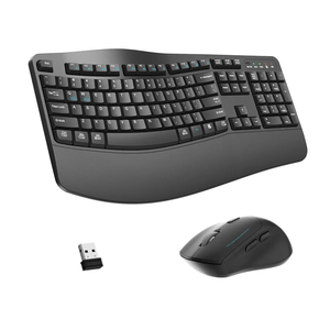 Wireless Keyboard and Mouse Combo,2.4G Full Size Wave Keys Ergonomic Keyboard with Wrist Rest for Natural Typing, 3 DPI Adjustable Ergonomic Silent Mouse for Computer/Laptop/Windows/Mac (Gray)