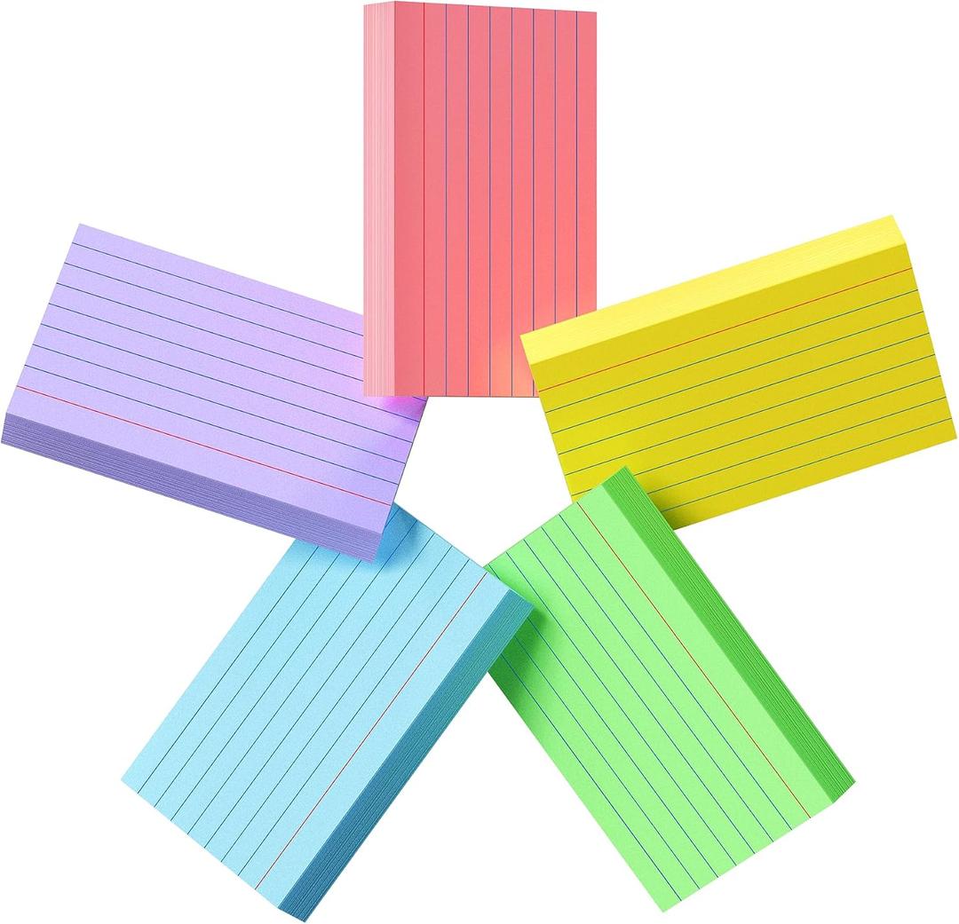 3 x 250 Count Colored Index Cards 3x5, 180gsm Heavy Weight Flash Cards | Ruled Index Cards, 5 Color (50 Sheets Each), Portable Note Taking for Students, Teachers, Note Cards for Office Home College