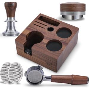 Breville Espresso Machine Accessories Kit 54mm Walnut Naked Portafilter, Calibrated Tamper, Tamping Station, Distributor & Puck Screens Espresso Set for Barista Express, Pro, Touch, Bambino