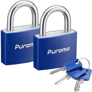 Puroma Lock Keyed Padlock, 2 Pack Aluminum Locks with 3 Keys Alike, 7/8 Inch Locker Lock 43mm Small Padlocks for Gate, Fence, Shed, Toolbox, School Gym Locker (Blue)