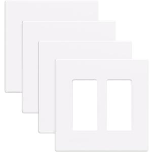 AIDA Screwless Wall Plate cover, 2 Gang Wall Plate Screwless Outlet Covers - Switch Plate Wall Plates for Electrical Outlets and Switches, UL Listed - (4 Pack, Matte White) (4 Pack, Matte White)