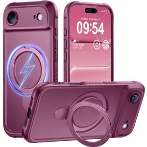 MOCCA Design for iPhone Air Case, Compatible with Magsafe [Premium Invisible Magnetic Ring Stand] [Military Drop Protection] Full Camera Guard Translucent Matte Slim Phone Cover 6.5",Wine Red