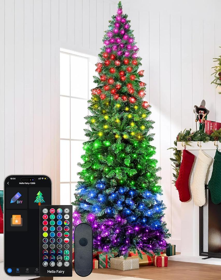 9FT Smart Pencil Christmas Tree with 550 LED Lights - App Control DIY Colors, Music Sync 1437 Branch Tips Slim Prelit Artificial Tree for Small Spaces, Timer for Indoor Home Office Party Decor