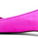 miss left Women Rhinestone Bows Ballet Flats Closed Rounded Toe Slip On Low Thick Heels Comfy Dance Walking Satin Shoes, 9