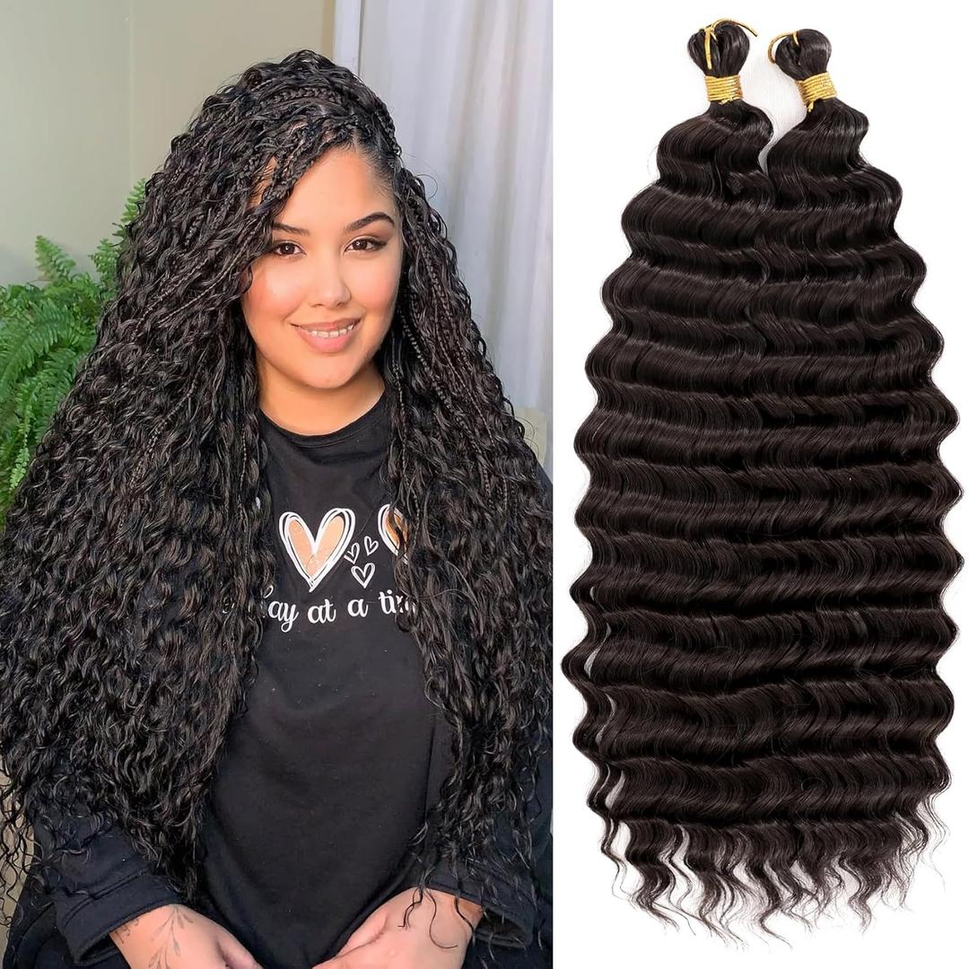 Eerya Long Curly Braiding Hair 18 Inch 2 Packs Deep Ocean Wave Crochet Hair for Black Women Deep Wave Braiding Hair for Boho Braids