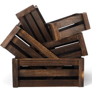 Barydat Set of 5 Wood Crates for Display Decorative Nesting Wooden Crate Storage with Handles Vintage Farmhouse Style Decorative Boxes Multipurpose Fruits Vegetables Boxes(Dusty Brown,Rustic)