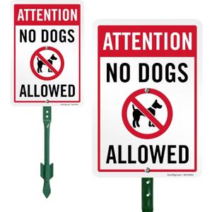 SmartSign 10 x 7 inch Attention - No Dogs Allowed LawnPuppy Yard Sign and 18 inch Stake Kit, 40 mil Laminated Rustproof Aluminum, Red, Blue and White, Set of 1, Made in USA