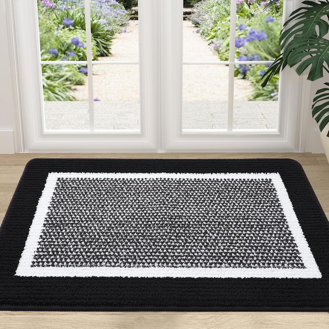 Colorxy Indoor Door Mat, Non-Slip Absorbent Resist Dirt Entrance Mat, Sturdy Low-Profile Inside Floor Mats, Washable Front Entry Doormats for Entryway, 36''x20'', Black