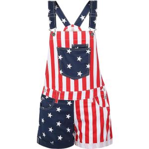 Women's American Flag Overalls Cotton Summer Rompers 4th of July Patriotic Jumpsuit Outfit Casual Adjustable Bibs (12, Navy)