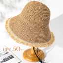 Beach Hats for Women - Straw Bucket Hats for Women, Packable Sun Hat Womens with Chin Strap, UPF 50+ Summer Protection (Beige)