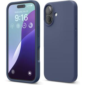 Elago Compatible with iPhone 16 Case, Premium Liquid Silicone Case, Full Body Protective Cover, Shockproof, Slim Phone Case, Anti-Scratch Soft Microfiber Lining, 6.1 inch (Jean Indigo)