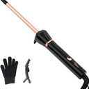 3/8 Inch Small Wand Curling Iron, 9mm Tiny Curling Wand for Short & Long Hair, 10S Instant Heat Up, Maximum Temperature 420F, Includes Heat Protective Glove & Clips