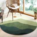 Sungea 4ft Abstract Round Rug,Soft Washable Non-Slip Mountain Circle Classroom Rug,Chic Stain Resistant Low-Pile Throw Rugs for Entryway/Bedroom/Nursery/Living Room(Green)