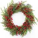 20 Inches Classic Christmas Wreath Rustic Christmas Wreaths for Front Door Xmas Winter Wreath with Green Norfolk Pine Needle Red Berry for Door Window Porch Wall Indoors Outside