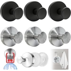 6 Pcs Suction Cup Hooks for Shower, No-Drill Towel & Robe Hooks