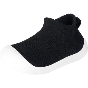 2 x Baby Shoes Toddler Slippers Infant Socks Boy Girl Walker Shoe Non Slip Sole (Black)