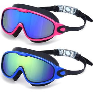 Freela 2 Pack Swim Goggles for Adult Men Women,180Wide Vision Anti-fog UV Protection No Leak Clear Swimming Goggles