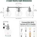 3 Lights Bathroom Vanity Light Fixtures Chrome, Bathroom Lights Over Mirror, Industrial and Farmhouse 3 Light Wall Sconce, Polished Chrome Globe Vanity Lighting Fixtures