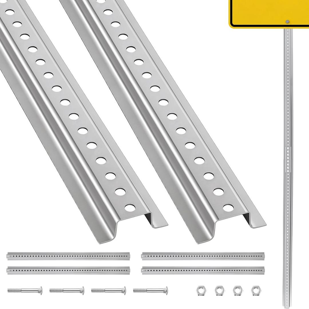 2 Pack 6 ft Adjustable U-Channel Sign Post, 3'-6' Medium Gauge Galvanized Steel Metal Pole with 3/8'' Dia Holes Flexible Height for Outside Highway Roadside Garden Farm Traffic Intersection