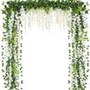 Zeyune 24 Pcs Wisteria Artificial Flowers Garland Includes 6.8 ft Artificial Wisteria Hanging Flowers 3.6 ft Fake Vines Green Pothos Leaves for Garden Outdoor Wedding Arch Decoration (White)