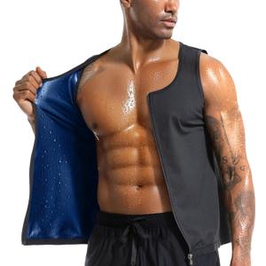 Everfion Men's Sauna Vest Zipper Ribbed Sweat Suit Waist Trainer, Sleeveless Sauna Shirt for Men Compression Tank Top (Black-blue Inner, L/XL)