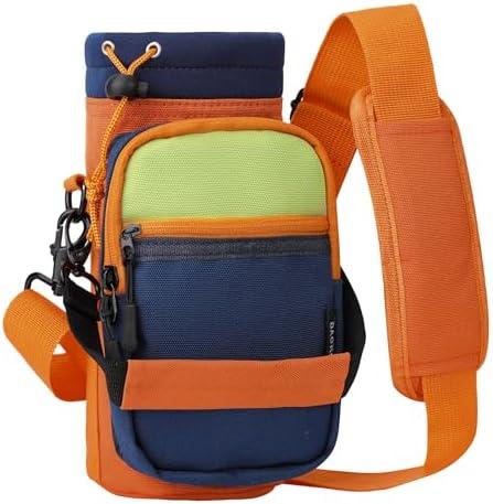 Nuovoware Water Bottle Carrier, 40oz Bottle Carrier Sports Insulated Water Bottle Holder with Adjustable Shoulder Strap, 2 Pockets Flask Sling Bag Drawstring Pouch for Climbing Hiking Walking