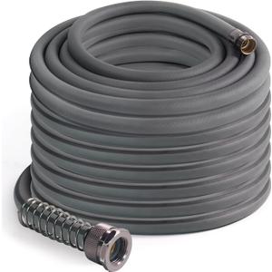 5/8’’ Heavy Duty Garden Hose 100 ft – Outdoor Hybird Water Hose with Solid Fitting - Flexible, Kinkless, Lightweight Garden Hose for Lawn Watering, Car Washing - Burst 500 Psi (Grey,150 ft)