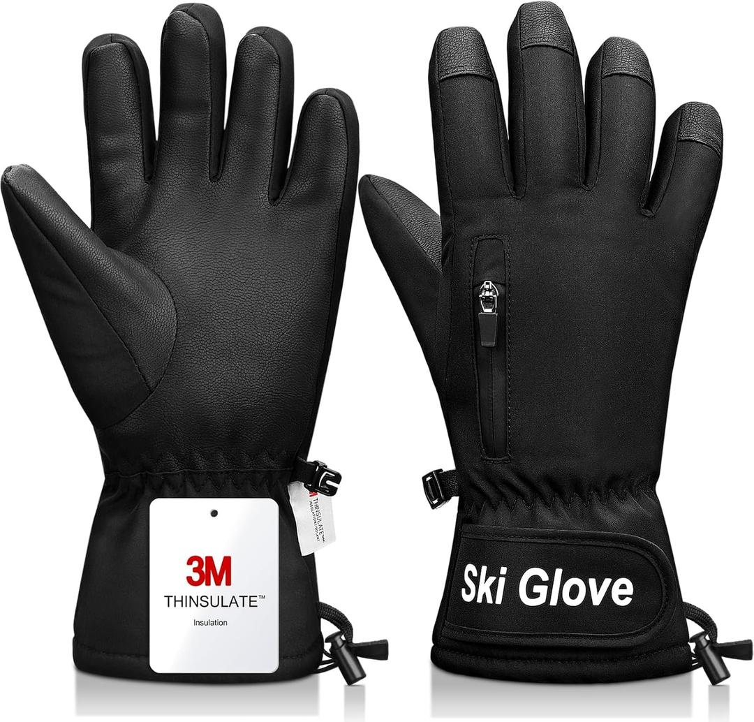 Snow Gloves, Ski Gloves Winter Warm and Waterproof Cold Weather Gloves-for Parent Boys Girls (M(Fit Kids11-15 Years and Women size), Black)