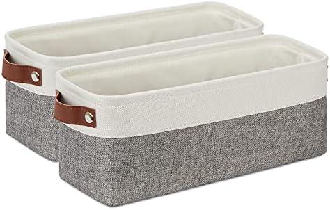 4 Pack DULLEMELO Small Storage Baskets 15"x6"x5.5", Fabric Storage Bins for Toilet Tank Top [4 Pack], Back of The Toilet Basket (White&Grey)