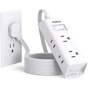 Flat Extension Cord 10 ft - Addtam Flat Plug Power Strip with 6 Outlets Extender, No Surge Protector for Cruise Ship, Dorm Room Travel Essentials, ETL Listed